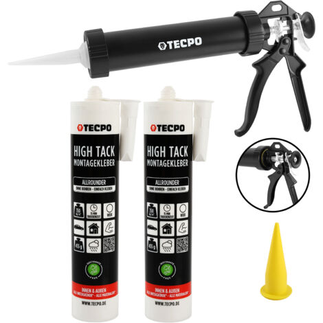 2x TECPO Montagekleber HIGH TACK Baukleber 455g Kleber + Dichtstoffe MS-Polymer SMP + Alu-Kartuschenpresse 220 mm