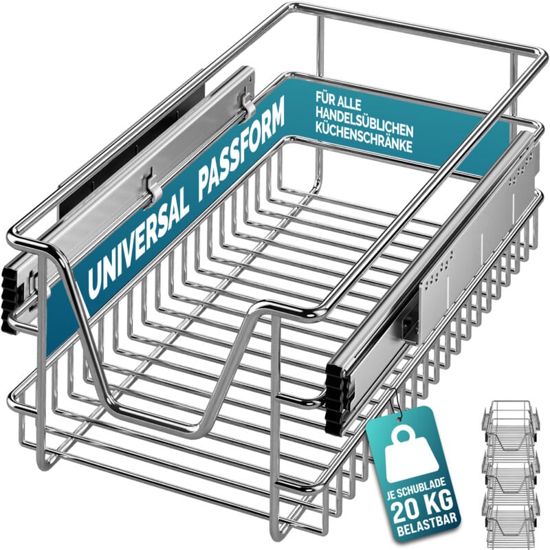 Tiroir télescopique de rangement pour armoire cuisine réfrigérateur 30cm/40cm/50cm/60cm tiroir de cuisine métal 30cm. Set de 2 pièces - Casaria