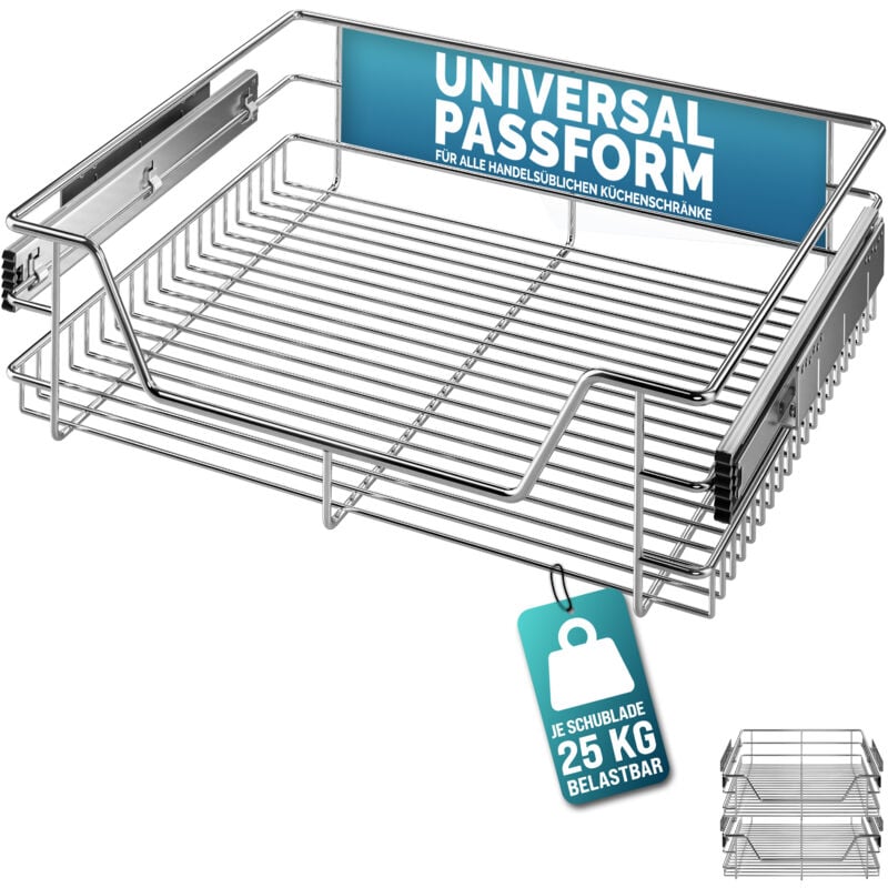 2x Tiroir télescopique de rangement 60 cm pour armoire cuisine tiroir de cuisine métal tiroir coulissant - Casaria