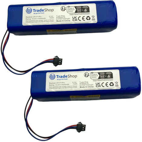 2x Trade-Shop Li-Ion Akku 14,4V / 5200mAh / 75Wh für viele Lenovo, Proscenic, UONI, Xiaomi, Imou, Kyvol, Roidmi, Lydsto, Blaupunkt Saugroboter