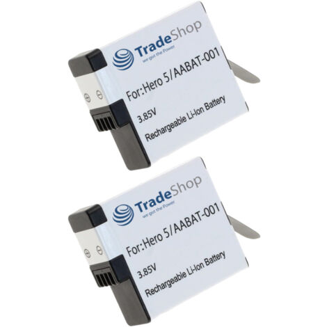 2x Trade-Shop Li-Ion Akku 3,85V / 1250mAh für GoPro 025416 421850 AHDBT-701 AHDBT-801 GOP004 IEC 62133 IS 16046 R-41047830 Hero 7 White