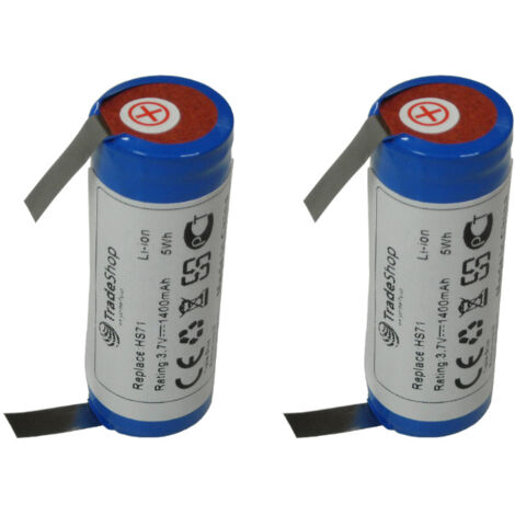 2x Trade-Shop Premium Li-Ion Akku 3,6V/3,7V 1400mAh 18500-Zelle 52mm x 18,5mm mit U-Lötfahnen 5mm