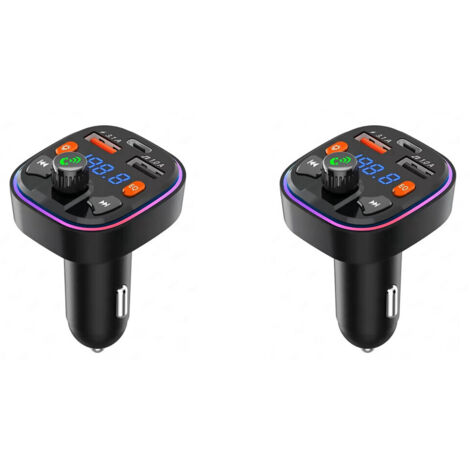 2X Transmetteur FM pour Voiture - Double Port USB et Chargeur de Voiture PD Type-C, RéTroéClairage LED 7 Couleurs, Lecteur de Musique MP3