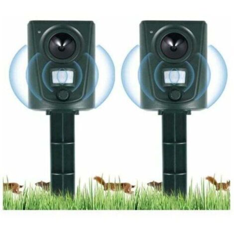 2X Ultrasonic Cat Repellent for Gardens, Cat Repellent with Ground Stakes to Deter Dogs, Cats, and Birds, for Gardens, Fields, Nurseries, Waterproof