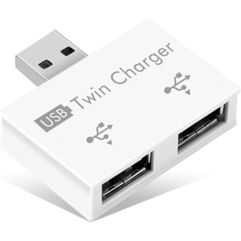 2x USB2.0 2 Ports, Concentrateur USB Portable 2 Ports, Adaptateur mâle à Double USB Femelle pour Ordinateurs Portables Ordinateurs de Bureau(Blanc)