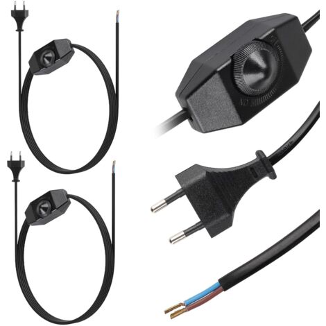 2X Variateur de Lumiere LED avec 3 Meter Câble Alimentation, Interrupteur Variateur Rotatif 220-240V/100W Fiche Européenne Plate de Type C, pour Dimmable LED, Lampes de Table Chevet, Noir
