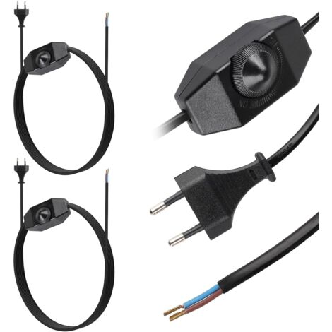 2x Variateur de Lumiere LED avec 5M Câble Alimentation, Interrupteur Variateur Rotatif 220-240V/100W Fiche Européenne Plate de Type C, pour LED Dimmables, Lampes de Table, Chevet, Noir