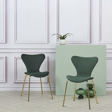 MMILO MODERN 2x Velvet Green Chairs with Gold Legs