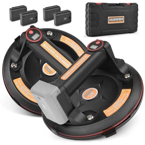 2x Ventouse électrique de 8 Pouces (Incluant 4 Batteries et 1 Chargeur de Batterie) Double Lève-vitre avec une Capacité de Charge de 300 kg, Support D'aspiration à Vide Incluant une Boîte à Outils