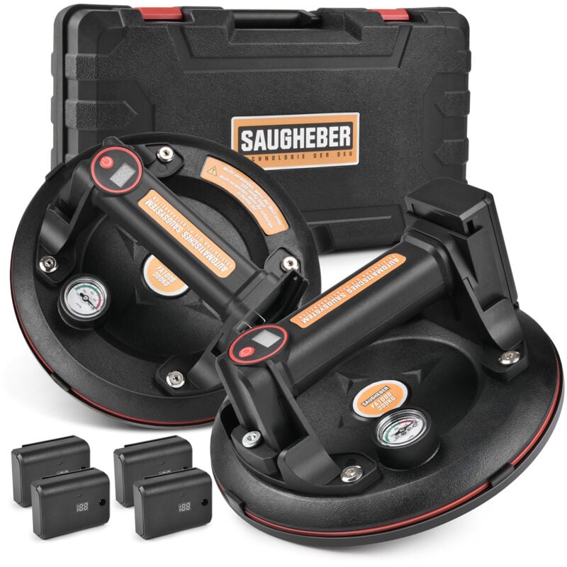 2x Ventouse électrique (incluant 4 batteries et 1 chargeur de batterie) Double lève-vitre avec une capacité de charge de 300 kg, support d'aspiration