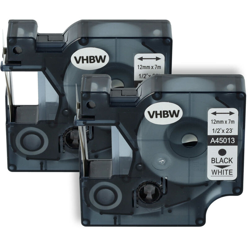Vhbw - 2x Schriftband-Kassette kompatibel mit Dymo LabelMaker pc, PC2 Etiketten-Drucker 12mm Schwarz auf Weiß