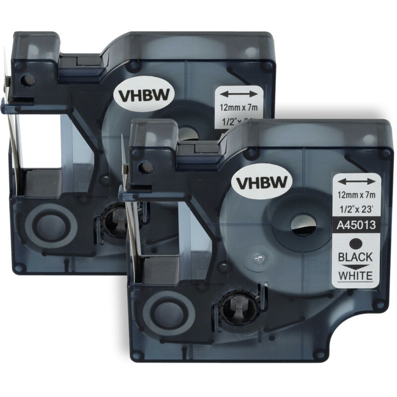 vhbw 2x Schriftband-Kassette kompatibel mit Dymo LabelManager 500TS, PC II Etiketten-Drucker 12mm Schwarz auf Weiß