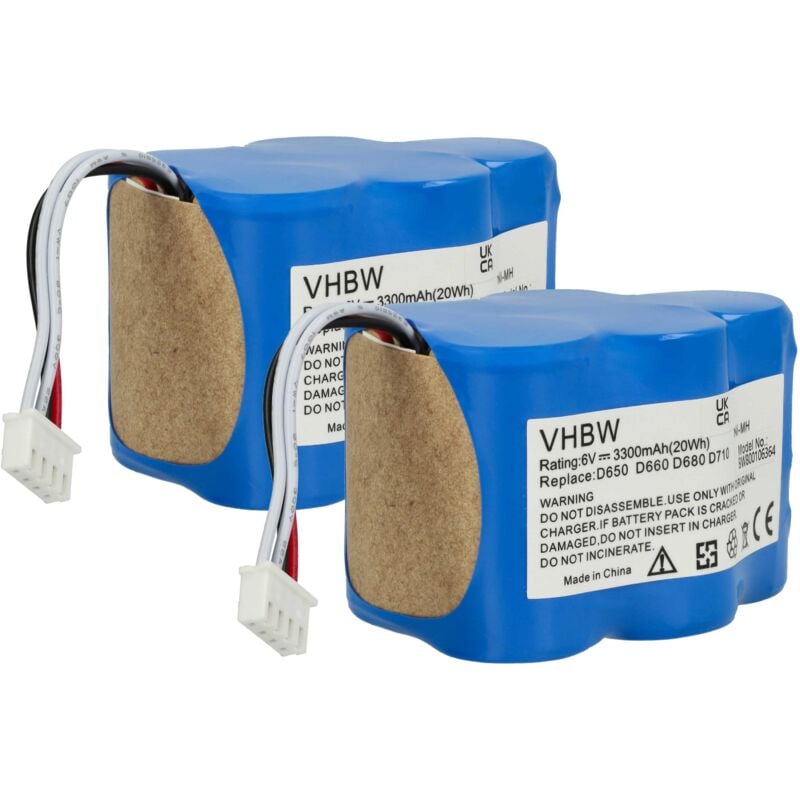 2x Batterie compatible avec Robot RVC0010, RVC0011 robot électroménager (3300mAh, 6V, NiMH) - Vhbw