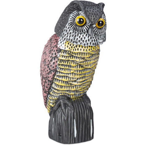 2x Vogelschreck Eule mit Wackelkopf, stehende Dekofigur für Garten, Balkon & Terrasse, abwechslungsreiche Farben