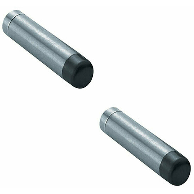 Loops 2x Wall Mounted Doorstop Cylinder with Rubber Tip 74 x 16mm