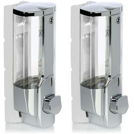 2x Wall-Mounted Soap Dispensers, Refillable Soap Dispenser for Shower Gel and Shampoo (Chrome) YMYNY