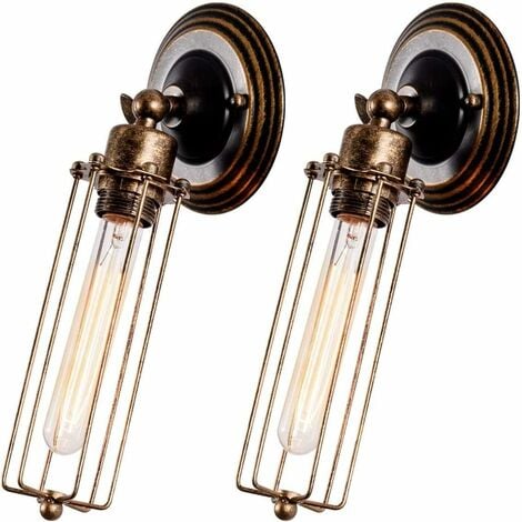 (2X) Wandlampe Retro Verstellbar Metall Wandlampe Vintage Wandlampe mit Tube Light Shade Rustikal für Landhaus Schlafzimmer Wohnzimmer Esstisch