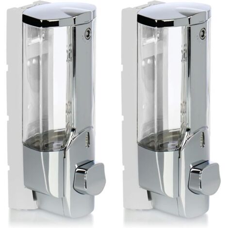 2x Wandseifenspender - Wandmontierter, nachfüllbarer Seifenspender - Seifenspender für Duschgel und Shampoo (Chrom)
