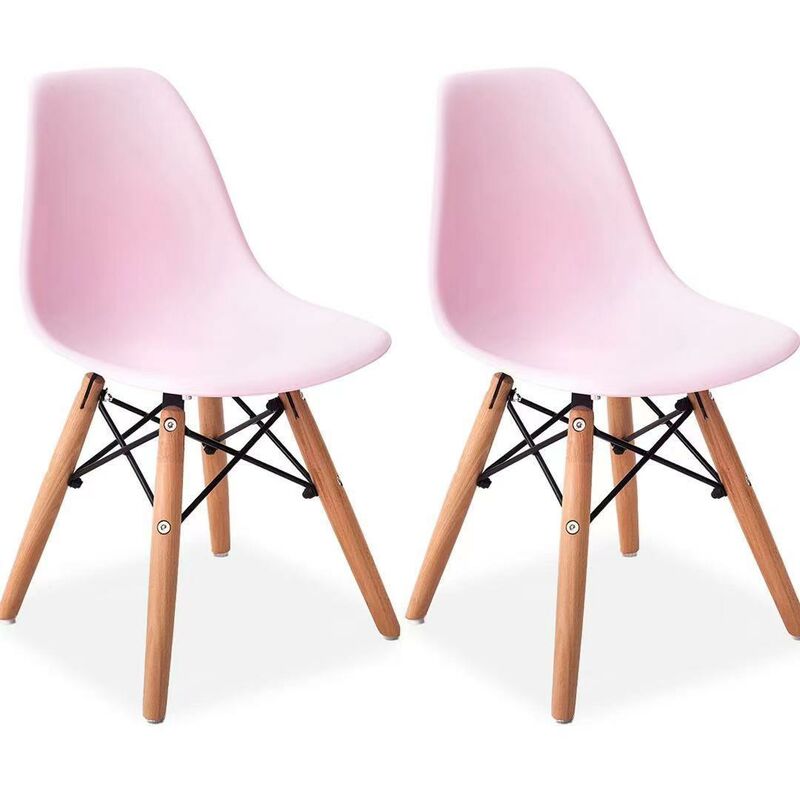 Set of 2 Tulip Kids Children Chairs Strong Plastic Seat with Wooden Legs White/Pink