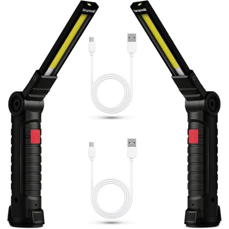 2x wiederaufladbare LED-Arbeitsleuchte, magnetische COB-Arbeitsleuchte, leistungsstarke USB-Taschenlampe mit 5 Modi, Inspektionsleuchte für Fahrzeuge, 360°-Campingleuchte mit Magnetfuß, Werkstatt-/Gar