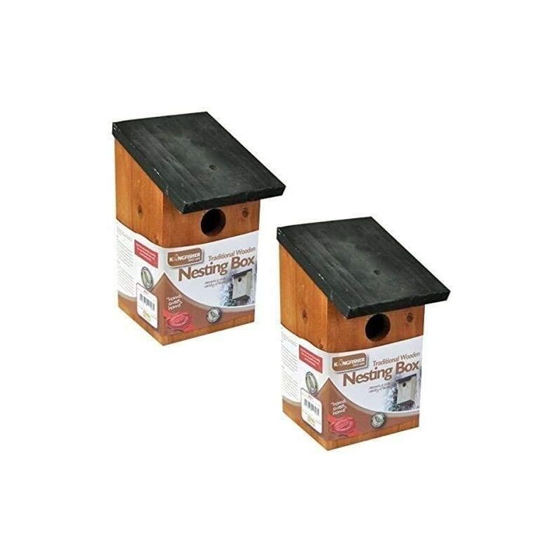Garden Mile - 2x Wooden Bird House Nest Box Garden Birdhouse Nesting Boxes With Green Hinged Roof