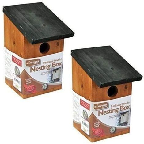 2x Wooden Bird House Nest Box Garden Birdhouse Nesting Boxes With Green Hinged Roof