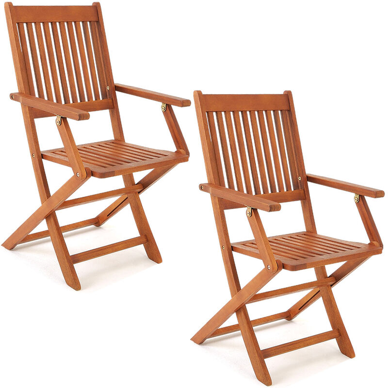 2x Wooden Foldable Garden Dining Chairs FSC®-Certified Acacia Wood Furniture Folding Dining Chair Set Sydney Weather Resistant Robust High-Back