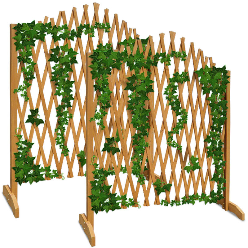 Expanding Trellis Fence 180x107cm Freestanding Wooden Garden Arched Plant Growing Support Screen (2x) - Deuba