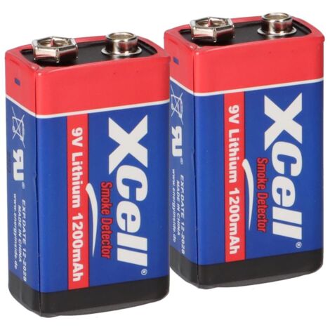 2x XCell Lithium 9V Block Hochleistungs- Batterien für Rauchmelder / Feuermelder - 10 Jahre Batterie Lebensdauer