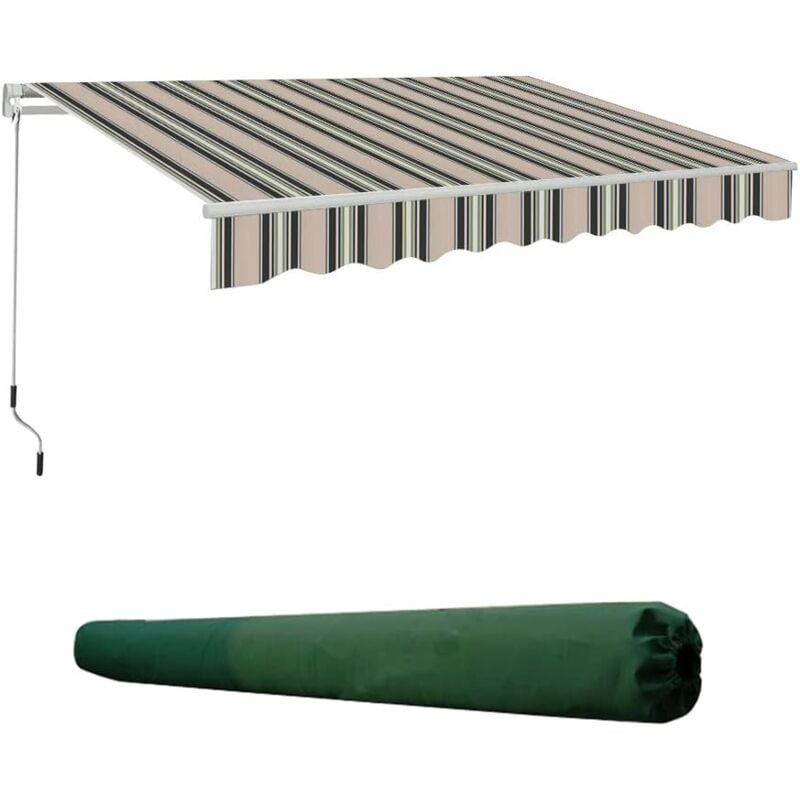 2x1.5m Garden Patio Manual Sun Shade Shelter Retractable Canopy - multi-Stripe