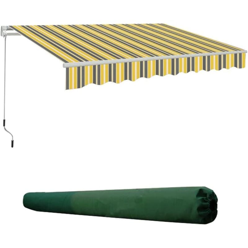 2x1.5m Garden Patio Manual Sun Shade Shelter Retractable Canopy - Yellow-Stripe