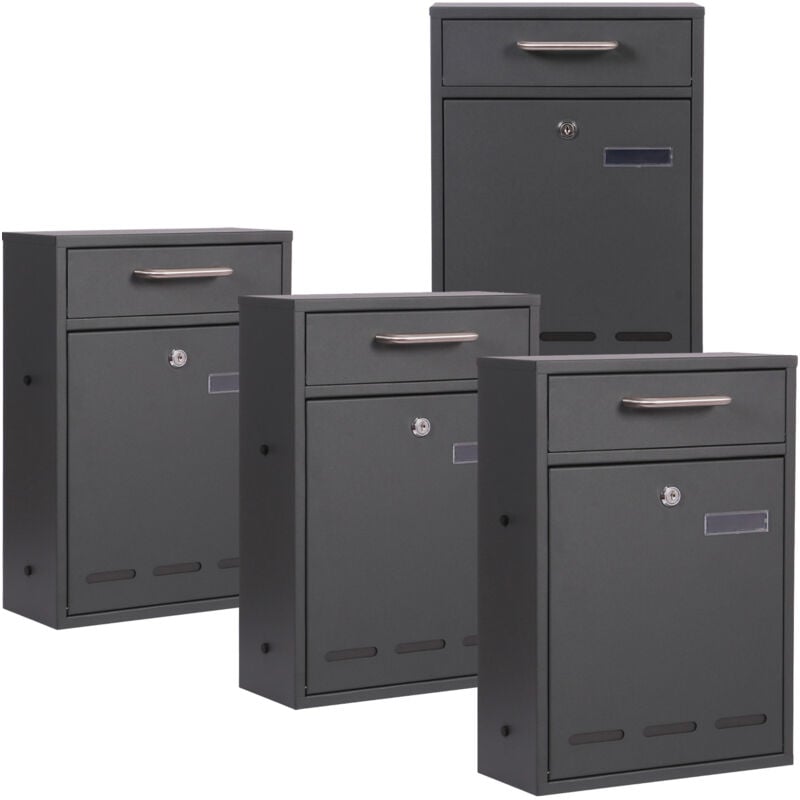 Wiltec - 2x2 Boîte aux lettres Murale V53 Anthracite Verrouillable Fenêtre de visualisation Porte-nom
