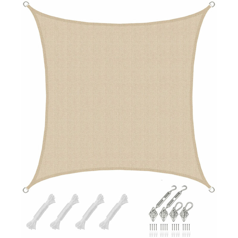 2x2 Voile d'Ombrage Carrée Respirante - Toile de Jardin avec Fixation Acier Inox