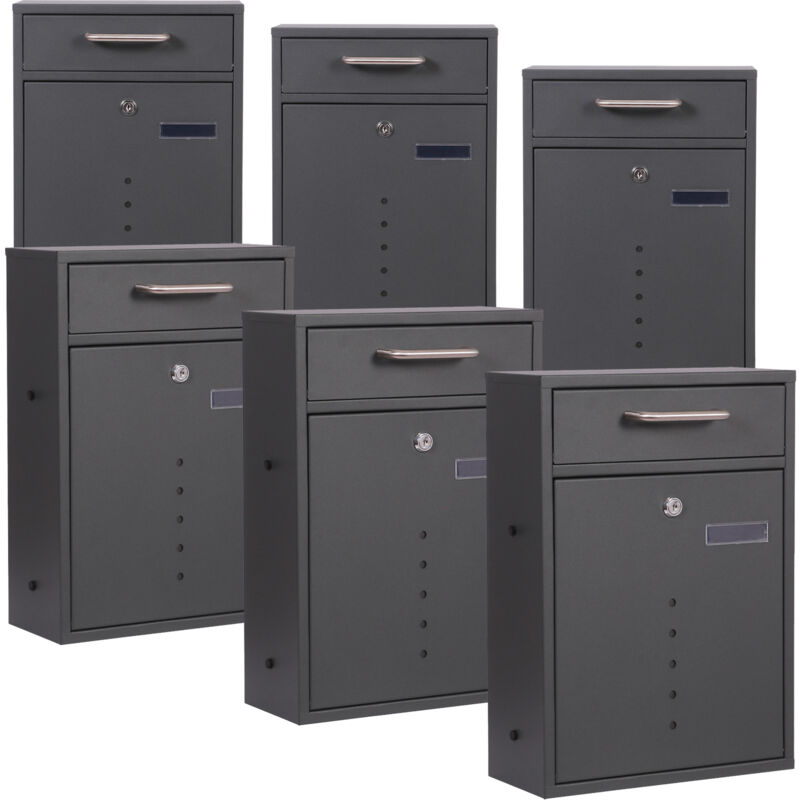 Wiltec - 2x3 Boîte Murale aux lettres V51 Anthracite Verrouillable Fenêtre de visualisation Porte-nom