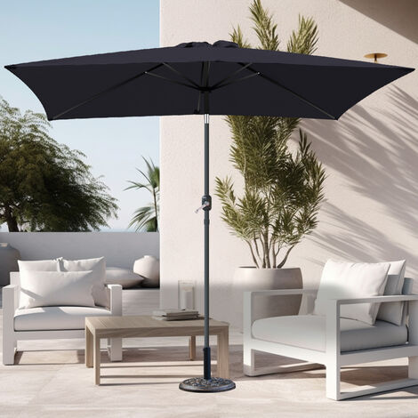 2x3m Black Garden Rectangular Parasol Tilt Crank Umbrella with Base