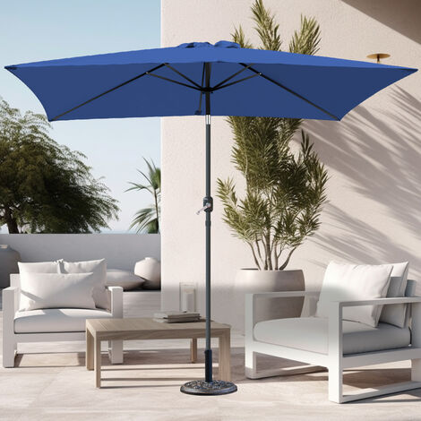 2x3m Blue Garden Rectangular Parasol Tilt Crank Umbrella with Base