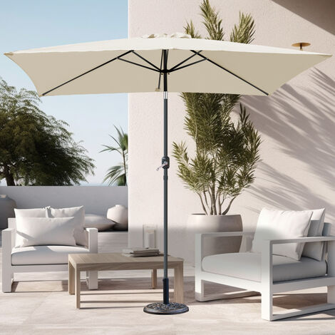 2x3m Cream Garden Rectangular Parasol Tilt Crank Umbrella with Base