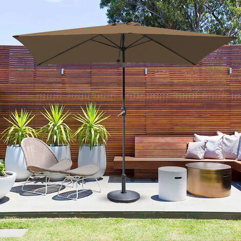2x3m Rectangle Garden Parasol Umbrella Patio Sun Shade Aluminium Crank Tilt Taupe w/ Base Weight
