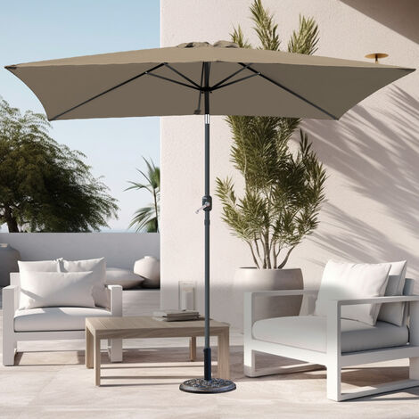 2x3m Taupe Garden Rectangular Parasol Tilt Crank Umbrella with Base