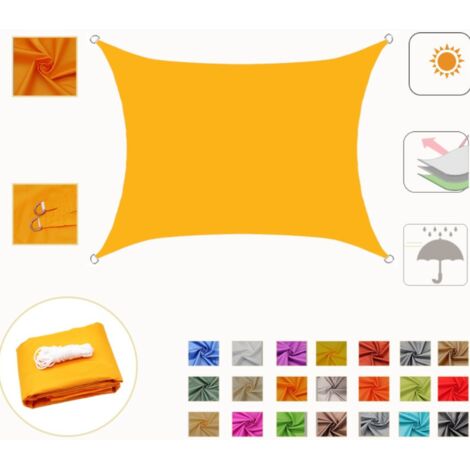 2x3m Yellow Rectangular Outdoor Shade Sail Anti-UV Garden Canopy