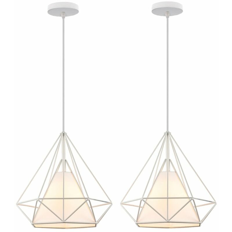 

(2X)Colgante de Luz Retro Lámparas de Colgar Antiguo Lámparas de Colgar Blanco Lámpara de Techo Industrial Forma de 25CM Diamante E27 Lámparas de