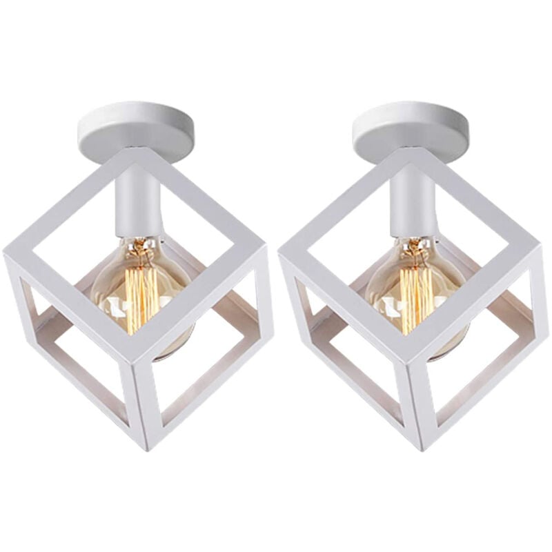 2X)Lampe De Plafond En Forme De Cube Luminaire Plafonnier Moderne Plafonnier Rétro Vintage Blanc