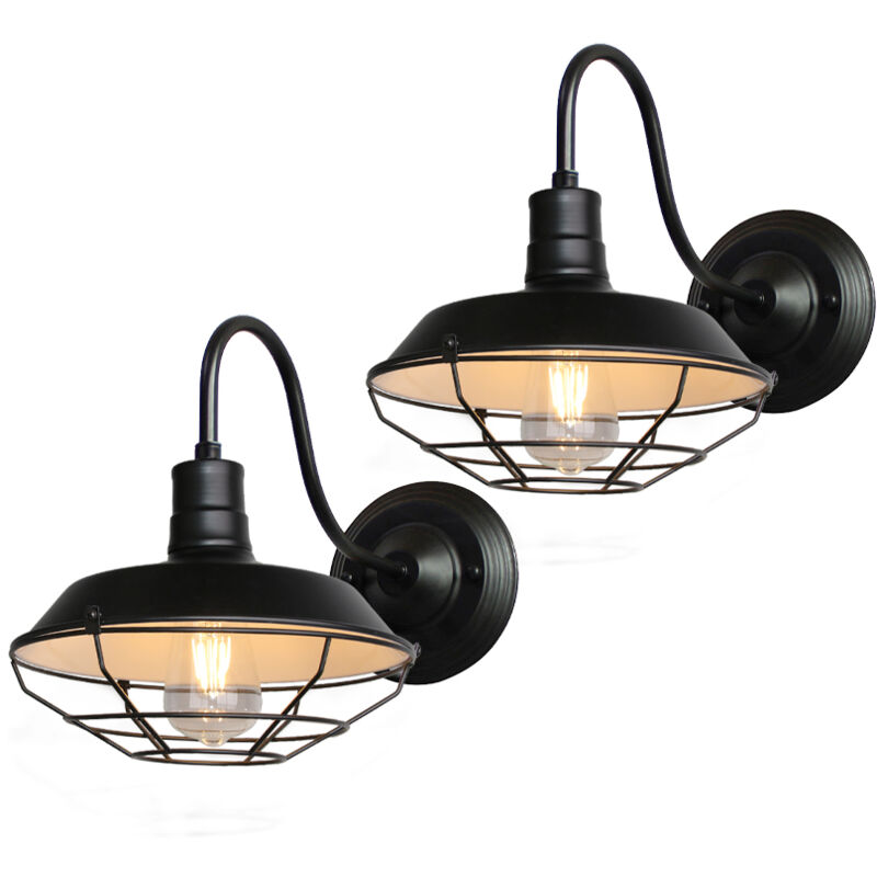 2X)Lampe Murale Antique Applique Murale Rétro D'Intérieur Applique Murale En Fer Et Métal, Pour Café Loft Bureau Noir 26Cm