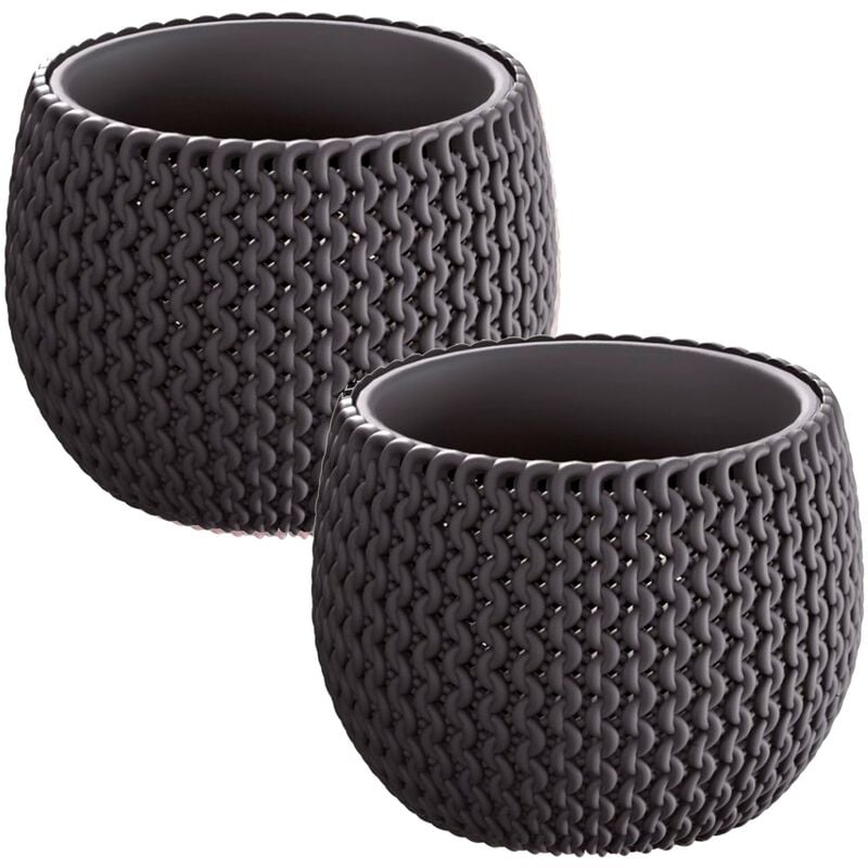 2xpot de fleurs rondes avec bol en plastique de bol Sploffee en anthracite 18 (long) x 18 (largeur) x 13 (hauteur) cm