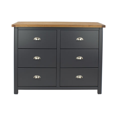 3+3 Chest of Drawers - Hardwood/Softwood/MDF - 110 x 40 x 90 cm - Midnight Blue/Antique Oak Effect Wax