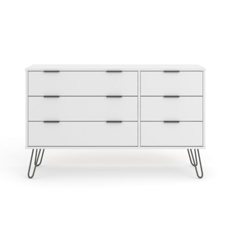 3+3 Drawer Wide Chest of Drawers - Manufactured Wood Fibre Board/Metal - 119.3 x 39.5 x 73.6 cm - White
