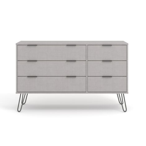 3+3 Drawer Wide Chest of Drawers - Textured Manufactured Board/Metal - 119.3 x 39.5 x 73.6 cm - Grey