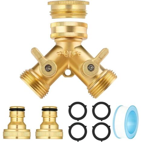 3/4. 2 Voies Distributeur en Y en Laiton, Robinet Double Sortie avec 2 Robinets, Robinet Double Machine a Laver, Répartiteur ，eau pour Connexion de 2 Appareils pour Robinet Jardin