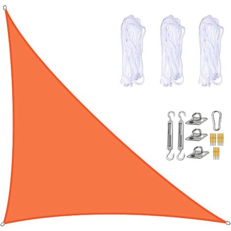 3 × 4 × 5 Meter wasserdichtes Sonnensegel, rechtwinkliges Dreieck, Sonnenschutz-Schattentuch mit Befestigungskits für Gartenterrasse und Pflanzen Orange