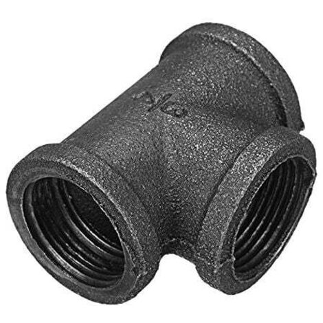 3/4" Equal Tee 3 Malleable Cast Iron Pipes Black Pipe Fittings Female Tube Connector - 3/4 Inch, DN20 (2 pcs)